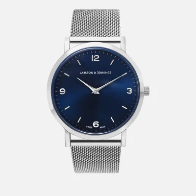 Larsson & Jennings Lugano 38mm Silver Stainless Steel Chain Metal Watch - Silver/Navy/Silver