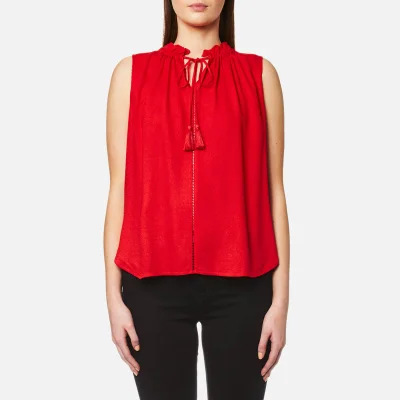 Maison Scotch Women's Sleeveless Top with Ruffle Neckline and Ruffle Inserts - Red