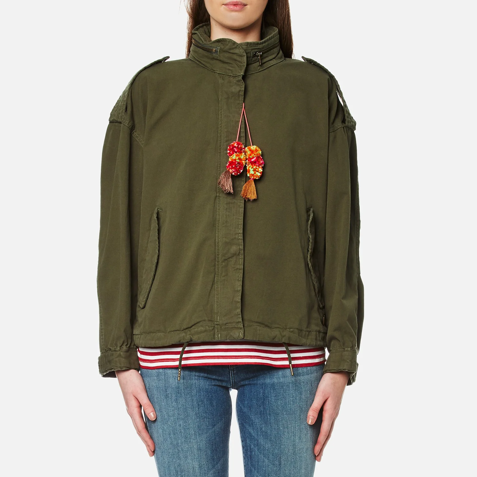 Maison Scotch Women's Relaxed Fit Army Jacket with Hidden Hood - Army Image 1