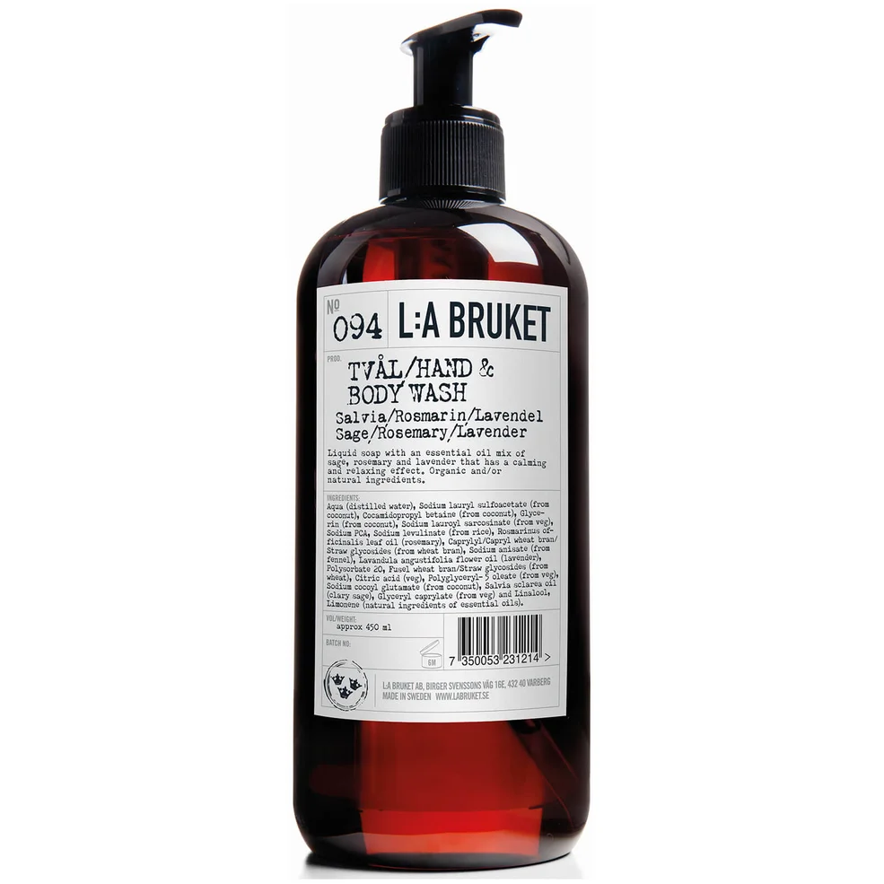 L:A BRUKET No. 094 Hand & Body Wash 450ml - Sage/Rosemary/Lavender Image 1