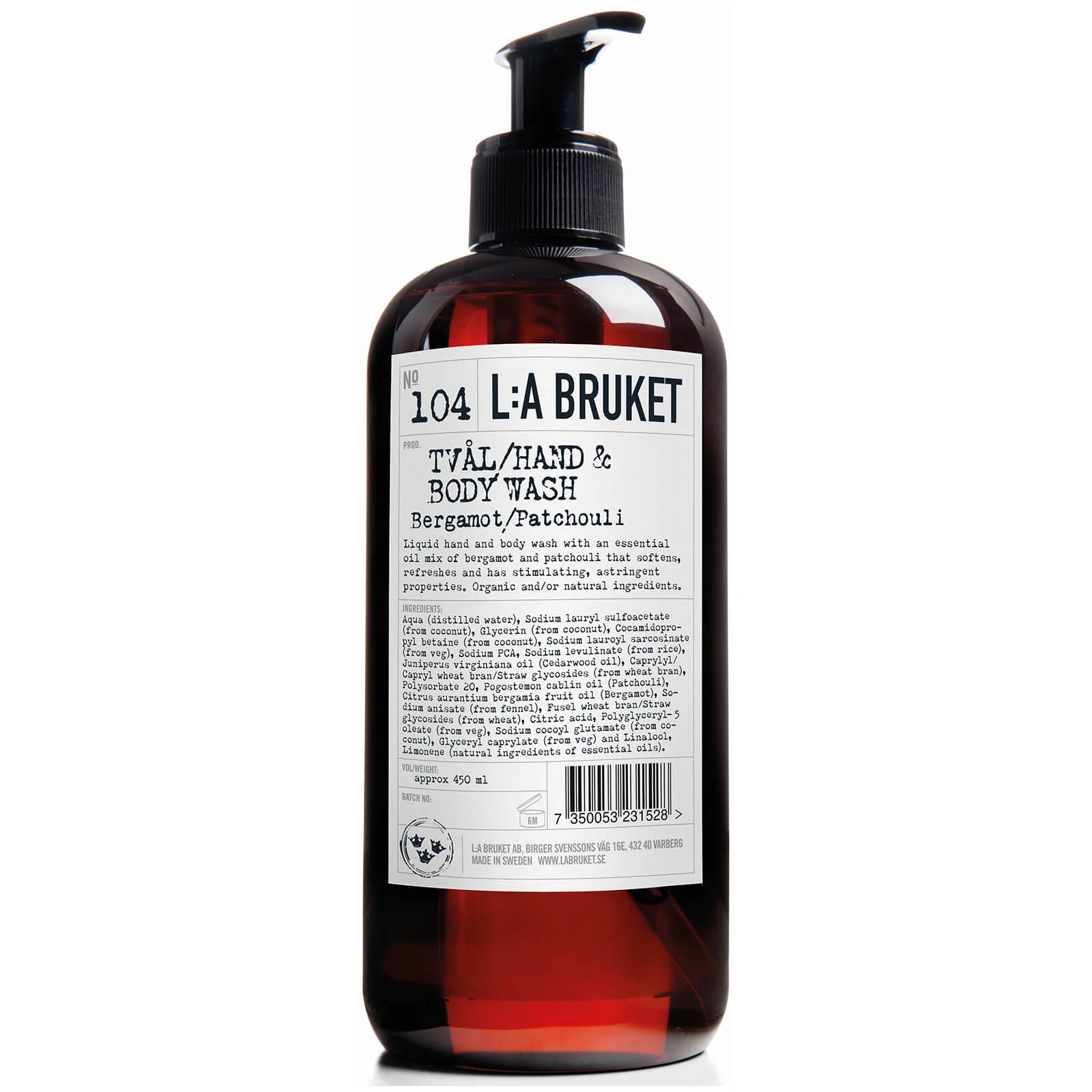 L:A BRUKET No. 104 Hand & Body Wash 450ml - Bergamot/Patchouli Image 1