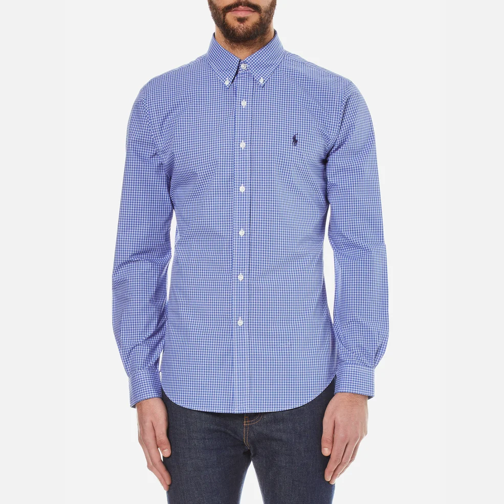 Polo Ralph Lauren Men's Long Sleeved Small Checked Shirt - Blue/White Image 1
