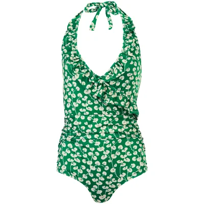 Ganni Women's Lyme Frill Swimsuit - Green