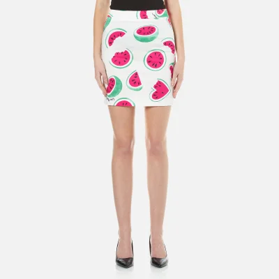 Love Moschino Women's All Over Heart Watermelon Print Skirt with Logo - White/Watermelon
