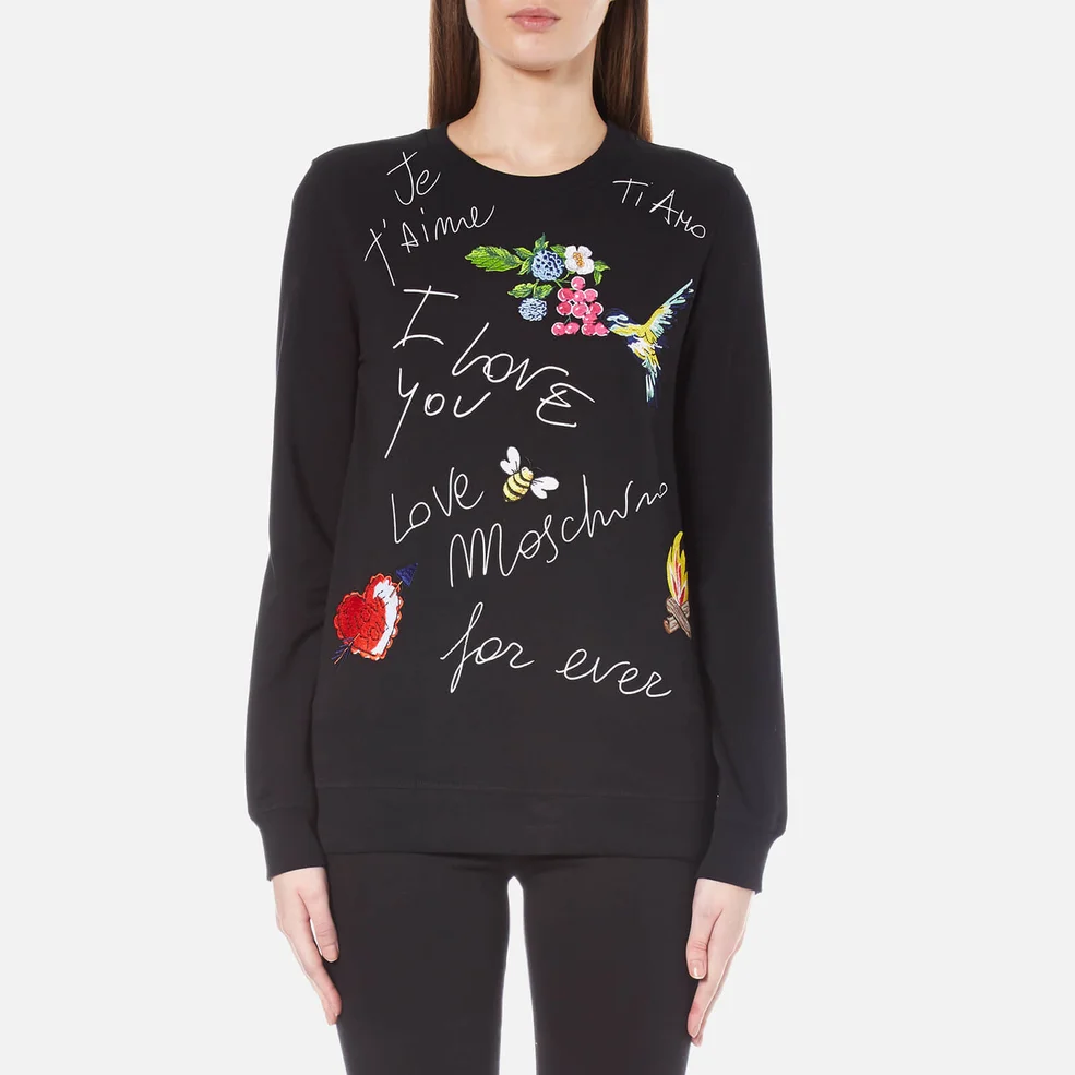 Love Moschino Women's Birds and Flowers Logo Sweatshirt - Black Image 1