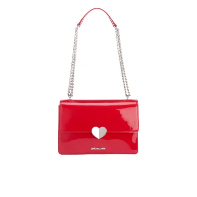 Love Moschino Women's Love Heart Double Chain Strap Shoulder Bag - Red