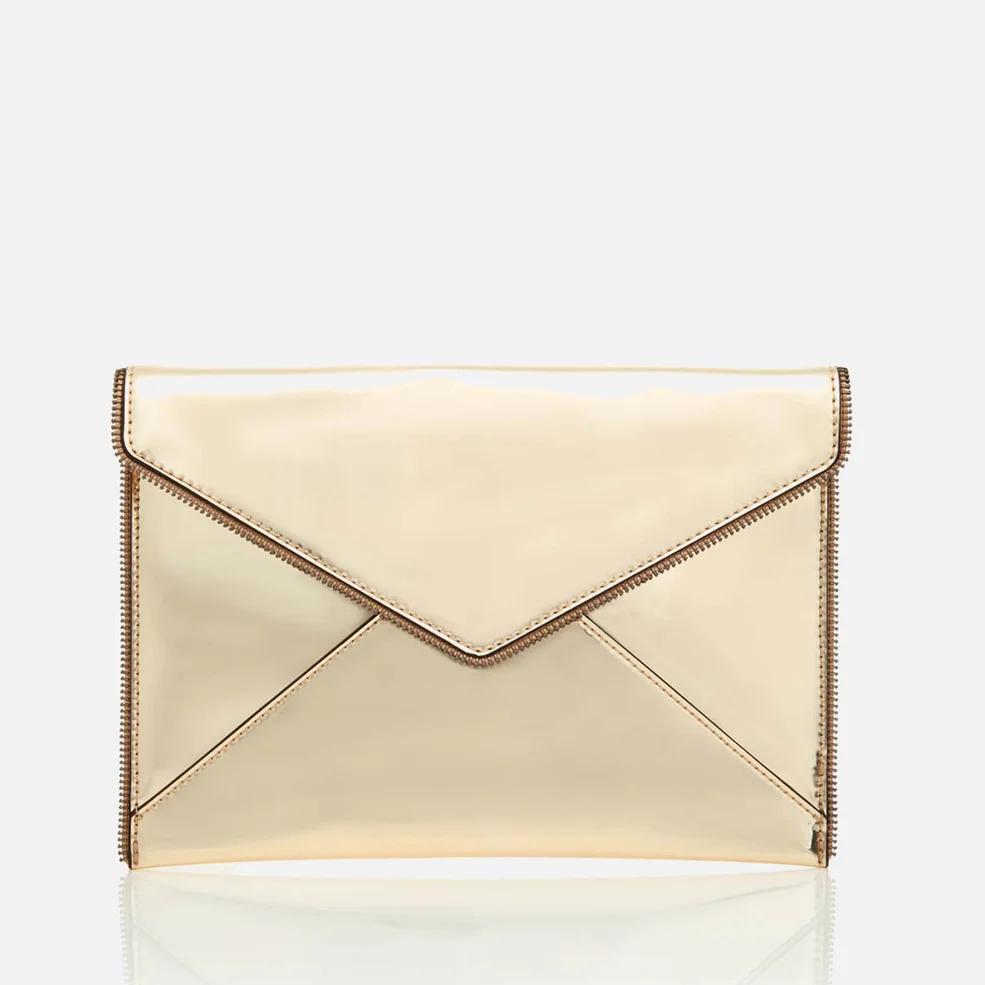 Rebecca Minkoff Women's Mirrored Metallic Leo Clutch Bag - Pale Gold Image 1