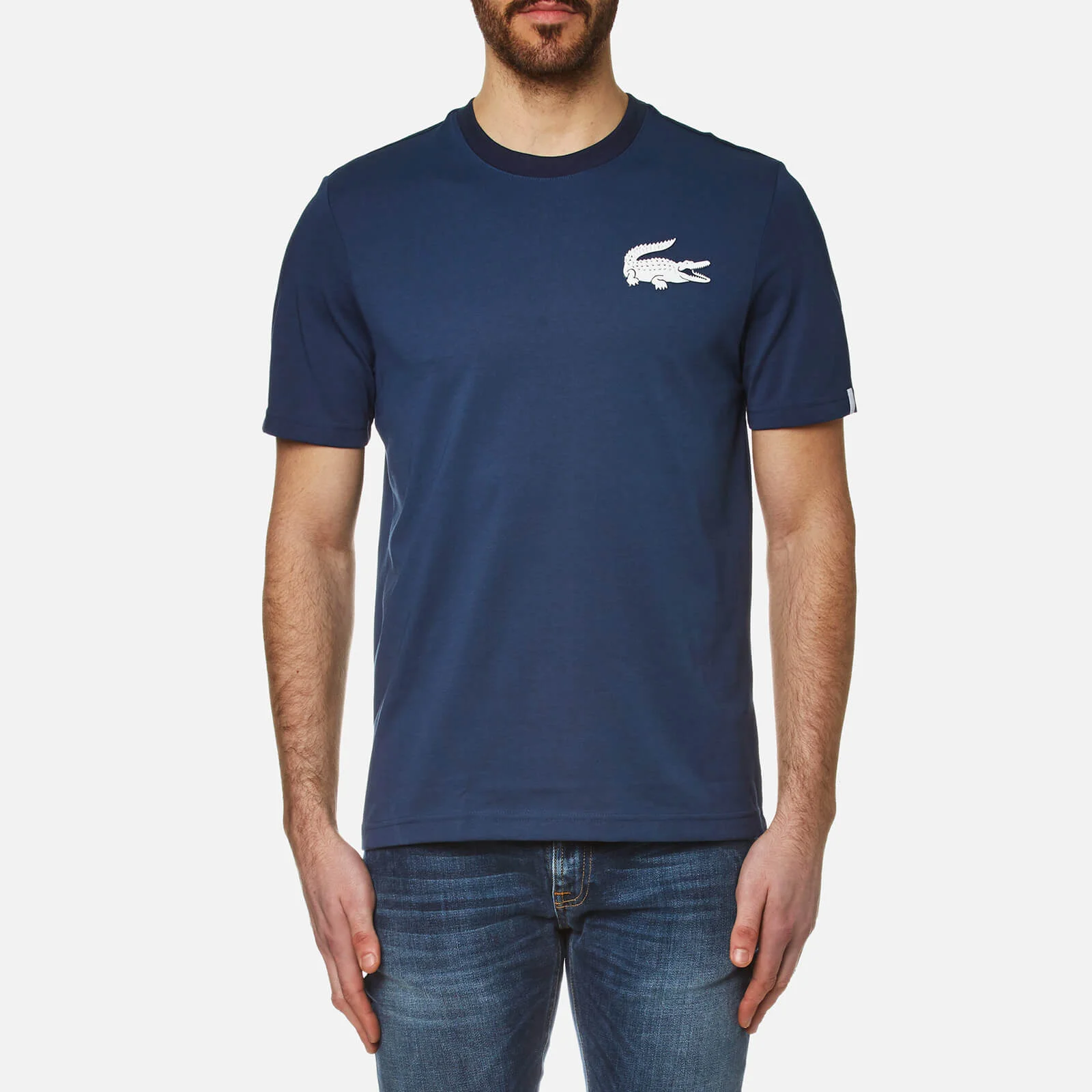 Lacoste L!ve Men's Large Logo Crew Neck T-Shirt - Ship/White/Navy Blue Image 1