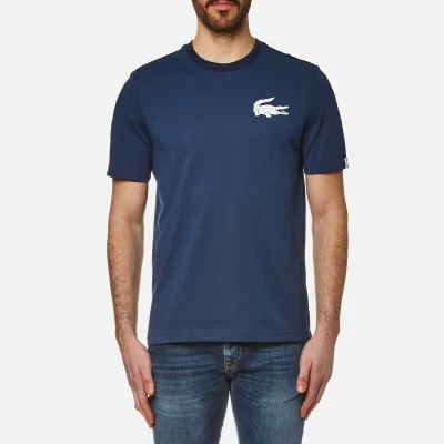Lacoste L!ve Men's Large Logo Crew Neck T-Shirt - Ship/White/Navy Blue