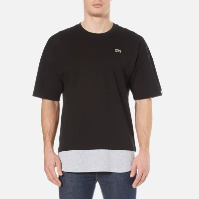 Lacoste L!ve Men's Long Line Crew Neck T-Shirt - Black/Silver Chine