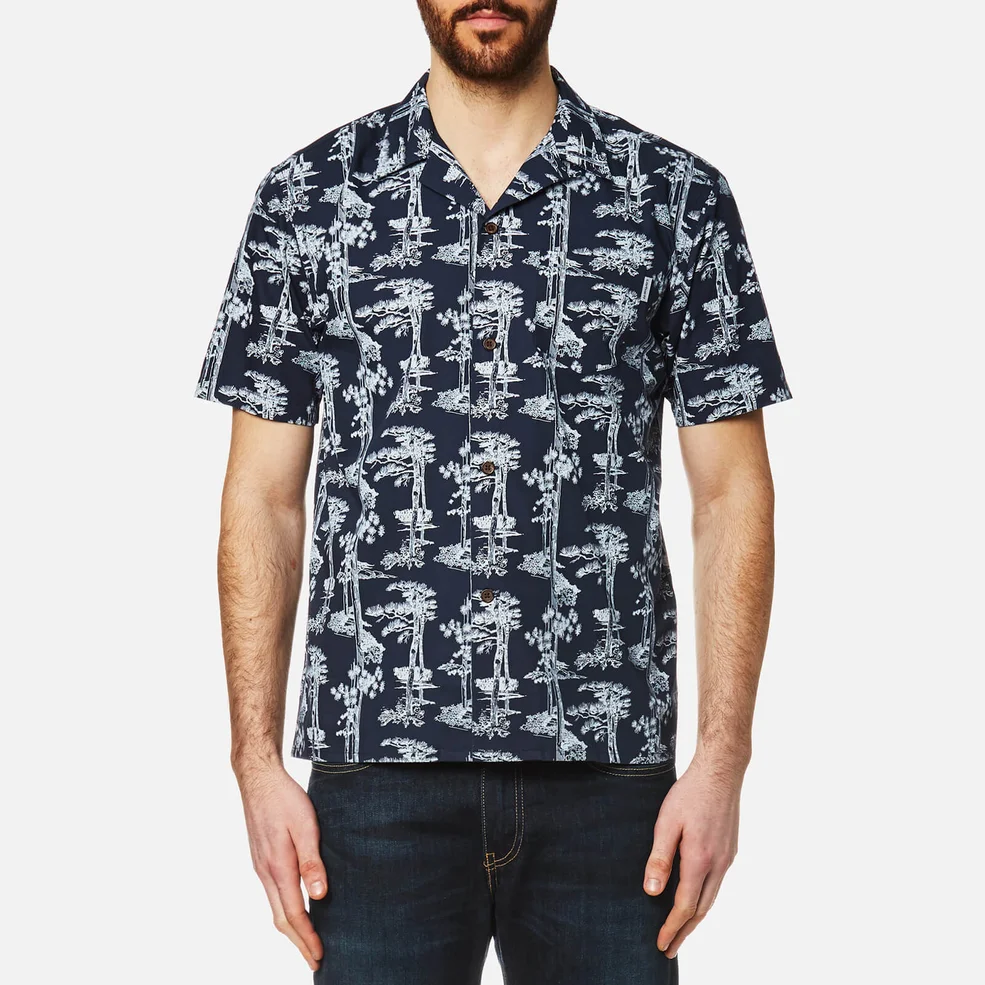 Carhartt Men's Short Sleeve Pine Hawaii Shirt - Pine Print Blue/White Image 1