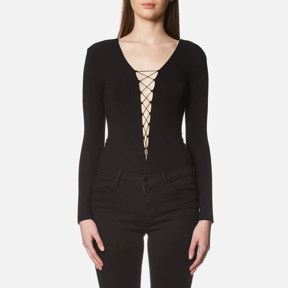 T by Alexander Wang Women's Micro Modal Spandex Lace Up Long Sleeve Bodysuit - Black Image 1