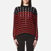 T by Alexander Wang Women's Stripe Cotton Crew Neck Pullover with Slits - Navy/Lipstick - Image 1