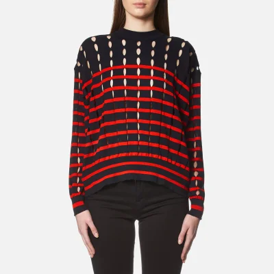 T by Alexander Wang Women's Stripe Cotton Crew Neck Pullover with Slits - Navy/Lipstick