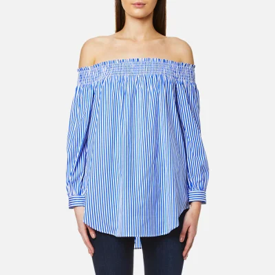 Polo Ralph Lauren Women's Long Sleeve Off The Shoulder Shirt - Blue/White