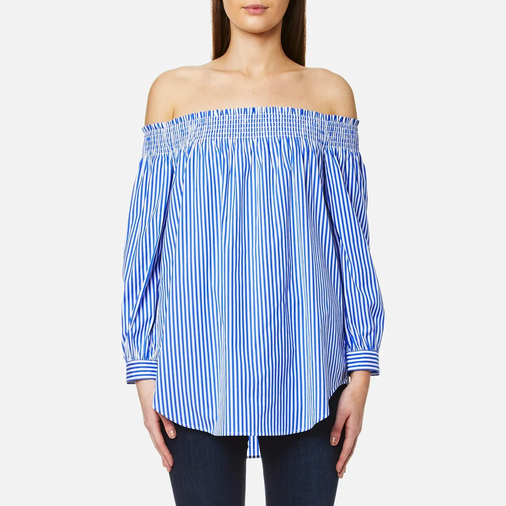 Polo Ralph Lauren Women's Long Sleeve Off The Shoulder Shirt - Blue/White Image 1