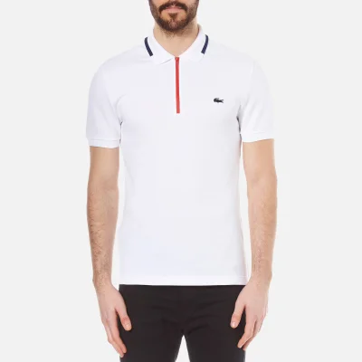 Lacoste Men's 'Made in France' Zip Polo Shirt - White/Ship-Red