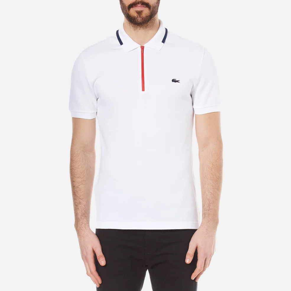 Lacoste Men's 'Made in France' Zip Polo Shirt - White/Ship-Red Image 1