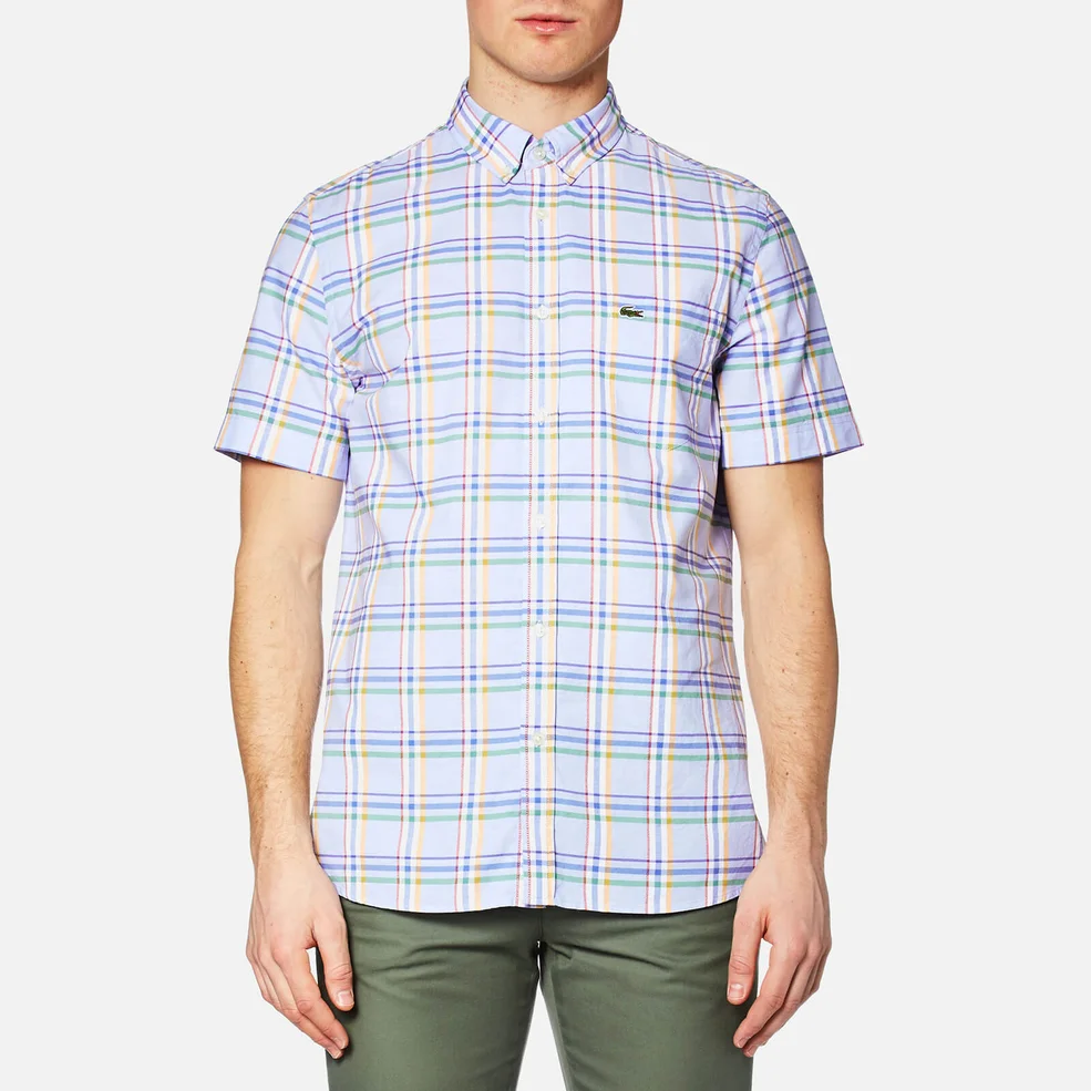 Lacoste Men's Short Sleeve Check Shirt - Flower Purple/Mandarin-Fi Image 1