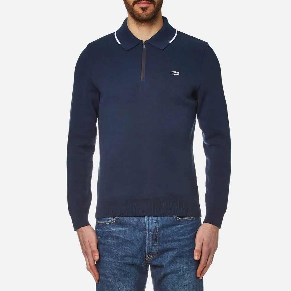 Lacoste Men's Zip Detail Sweater - Ship/White Image 1