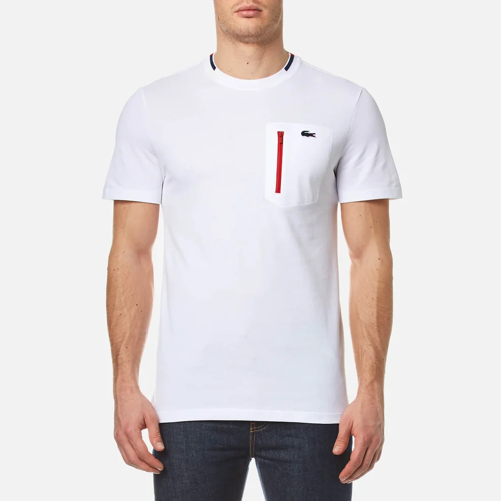 Lacoste Men's 'Made in France' Pocket T-Shirt - White/Red-Ship Image 1