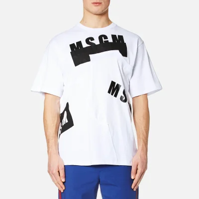 MSGM Men's Print Detail Long T-Shirt - White