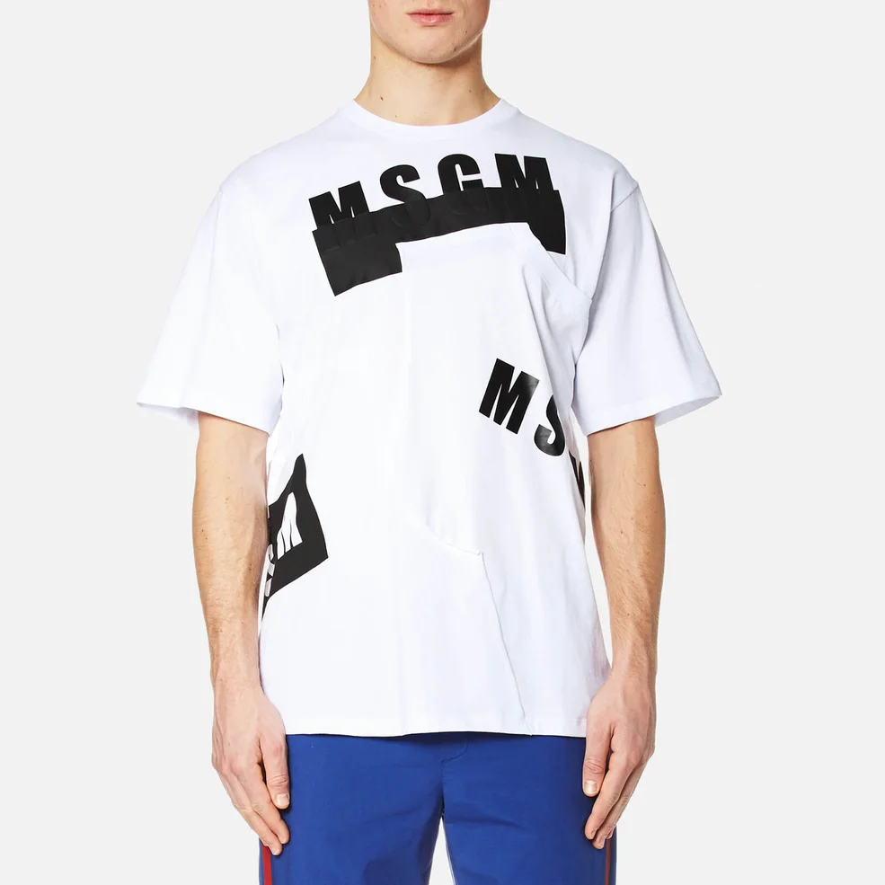 MSGM Men's Print Detail Long T-Shirt - White Image 1
