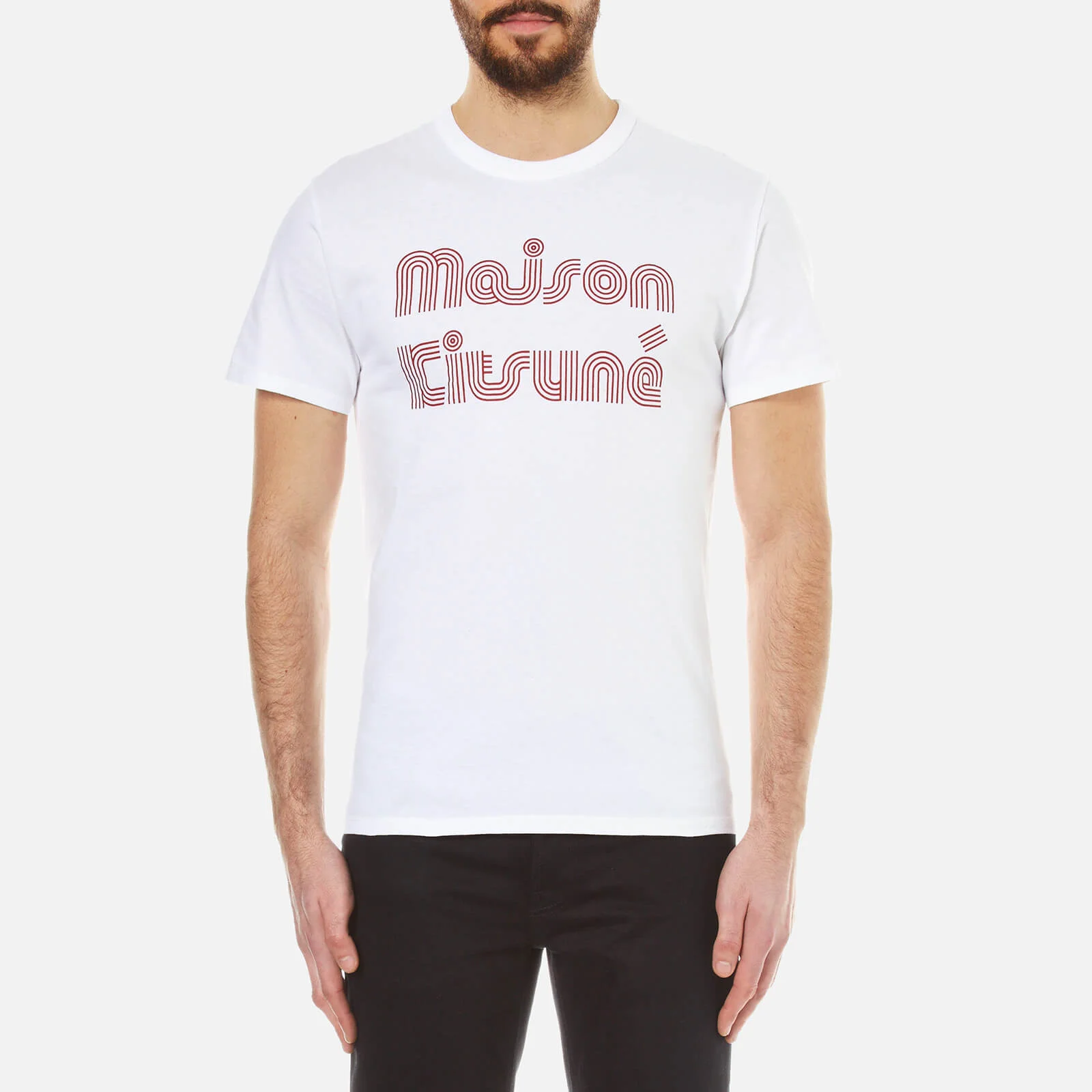 Maison Kitsuné Men's Striped Mk T-Shirt - White Image 1