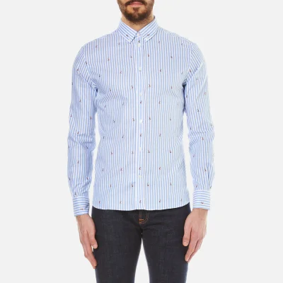 Maison Kitsuné Men's Classic Jacquard Fox Long Sleeve Shirt - Light Blue Stripe