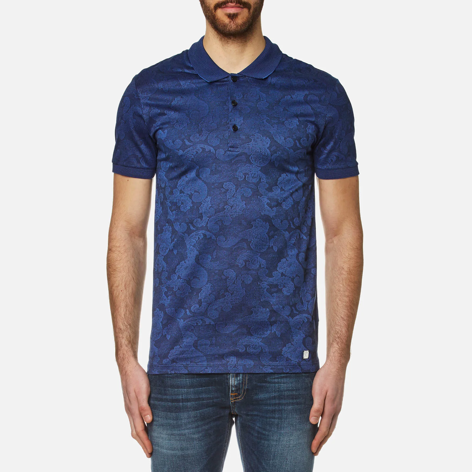 Versace Collection Men's Patterned Polo Shirt - Bluette Image 1