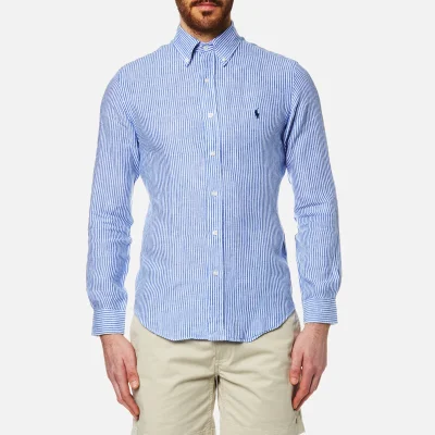 Polo Ralph Lauren Men's Stripe Slim Fit Long Sleeve Linen Shirt - Blue
