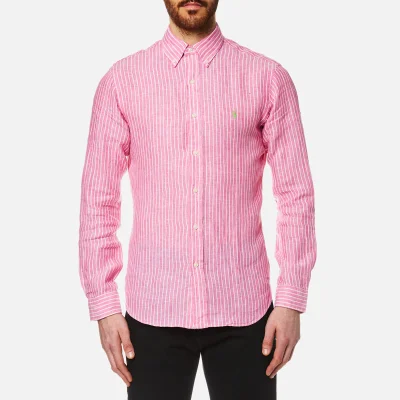Polo Ralph Lauren Men's Stripe Slim Fit Long Sleeve Linen Shirt - Pink