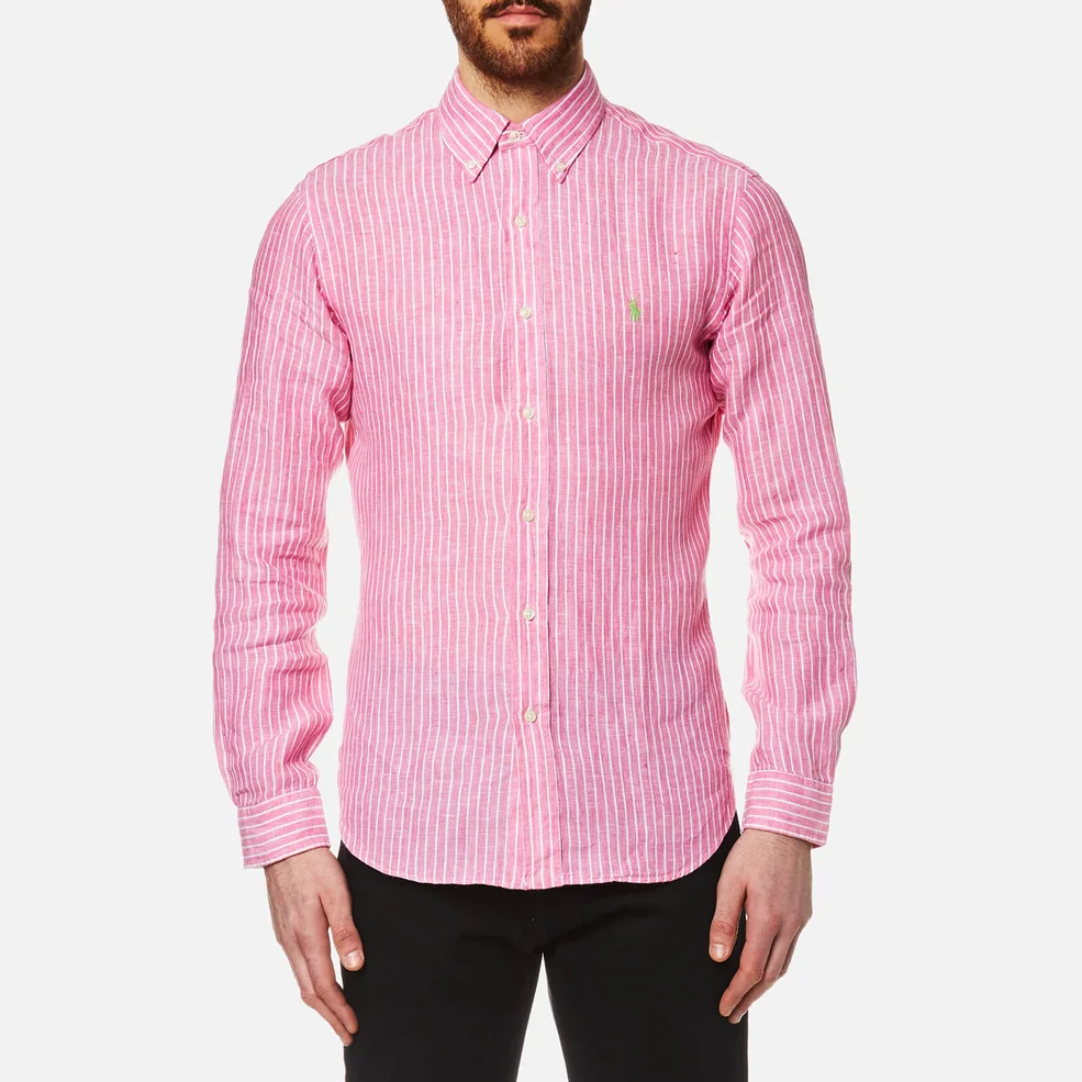 Polo Ralph Lauren Men's Stripe Slim Fit Long Sleeve Linen Shirt - Pink Image 1