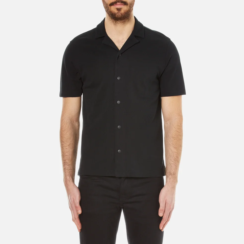 Folk Men's Textured Jersey Cuban Collar Shirt - Black Image 1