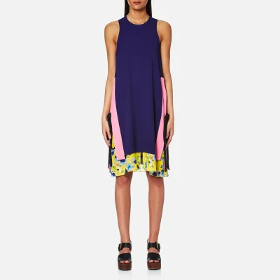 MSGM Women's Block Colour Floral Layer Midi Dress with Side Ties - Navy