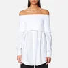 DKNY Women's Extra Long Sleeve Off the Shoulder Button Down Shirt with Knitted Top - White - Image 1