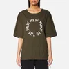 DKNY Women's Short Sleeve Logo Shirt with Side Slits and Drawcords - Military/White - Image 1