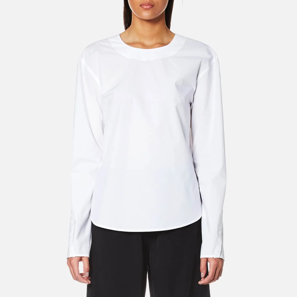 DKNY Women's Extra Long Sleeve Shirt with Open Back and Tie Closure - White Image 1