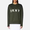 DKNY Women's Extra Long Sleeve Crew Neck Sweatshirt with Logo - Military/White - Image 1