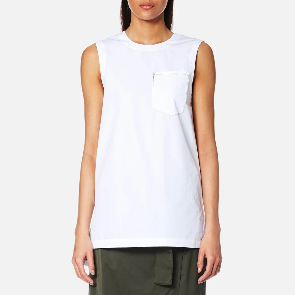 DKNY Women's Sleeveless Shirt with Step Hem and Front Pocket - White Image 1