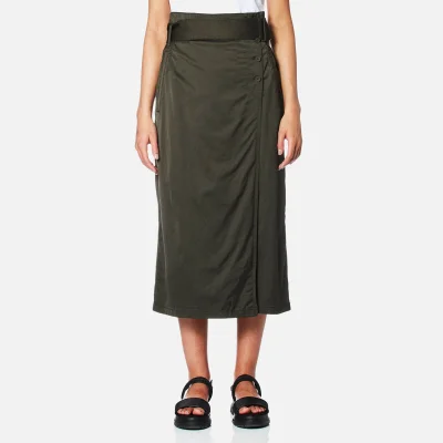 DKNY Women's Wrap Skirt with Side Buttons and Self Belt - Military