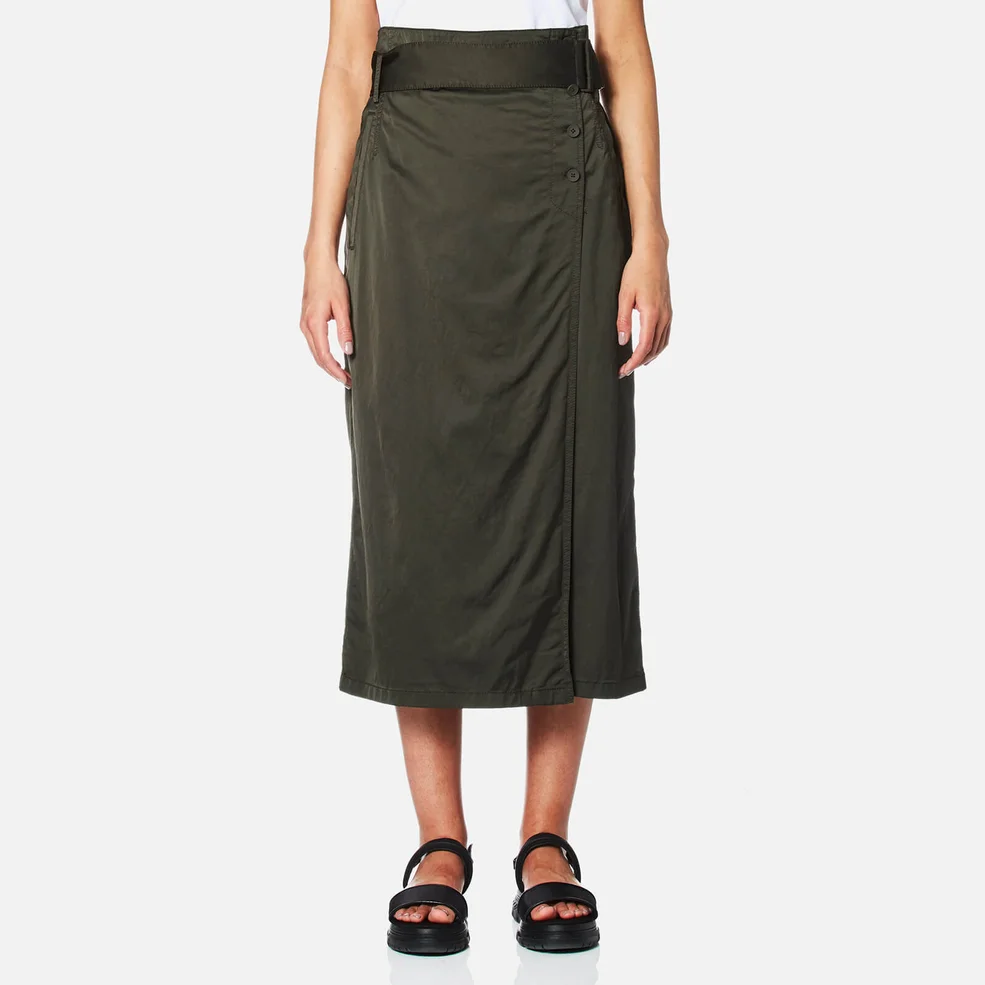 DKNY Women's Wrap Skirt with Side Buttons and Self Belt - Military Image 1