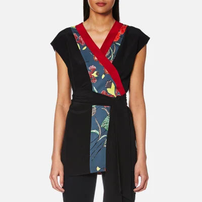 Diane von Furstenberg Women's Sleeveless Wrap Kimono Top - Ampere Indigo/Black/Red Des