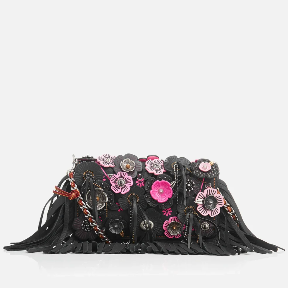 Coach Women's Wild Tea Rose Fringe Dinky Cross Body Bag - Black/Pink Image 1