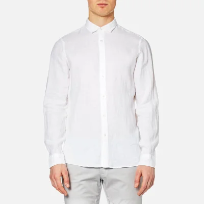 Michael Kors Men's Slim Yarn Dye Linen Solid Long Sleeve Shirt - White