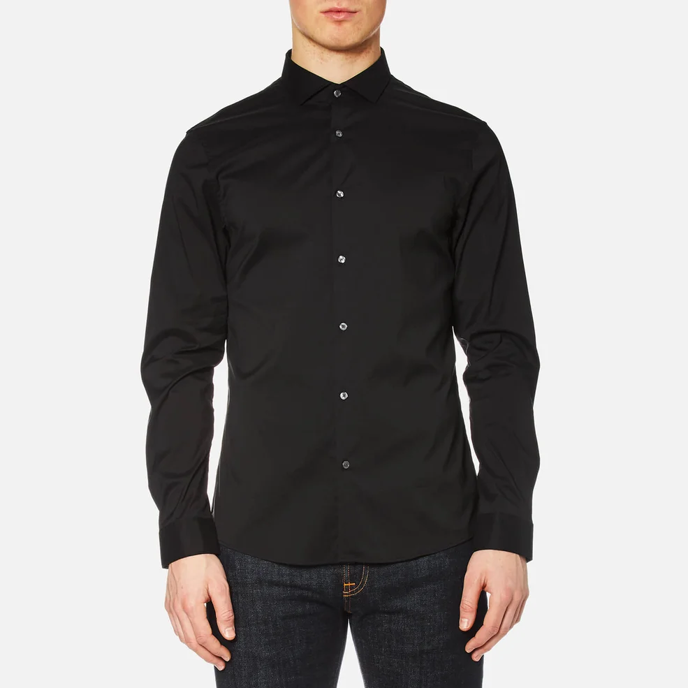 Michael Kors Men's Slim Fit Spread Collar Stretch Nylon Poplin Long Sleeve Shirt - Black Image 1