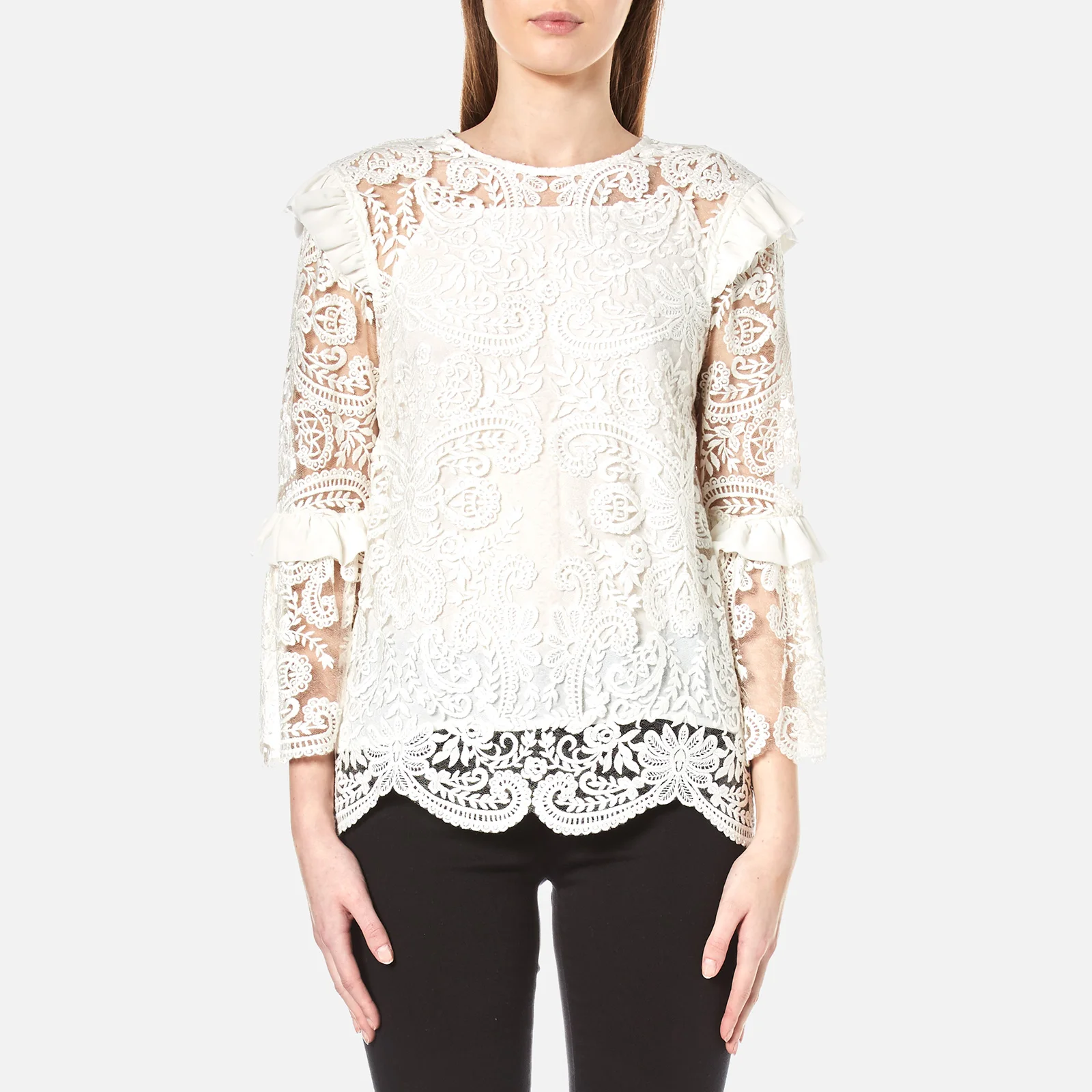 Perseverance Women's Rose Embroidery Lace Tie Back Blouse - Off White Image 1