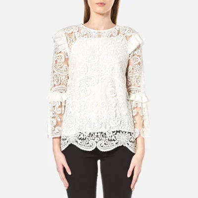Perseverance Women's Rose Embroidery Lace Tie Back Blouse - Off White