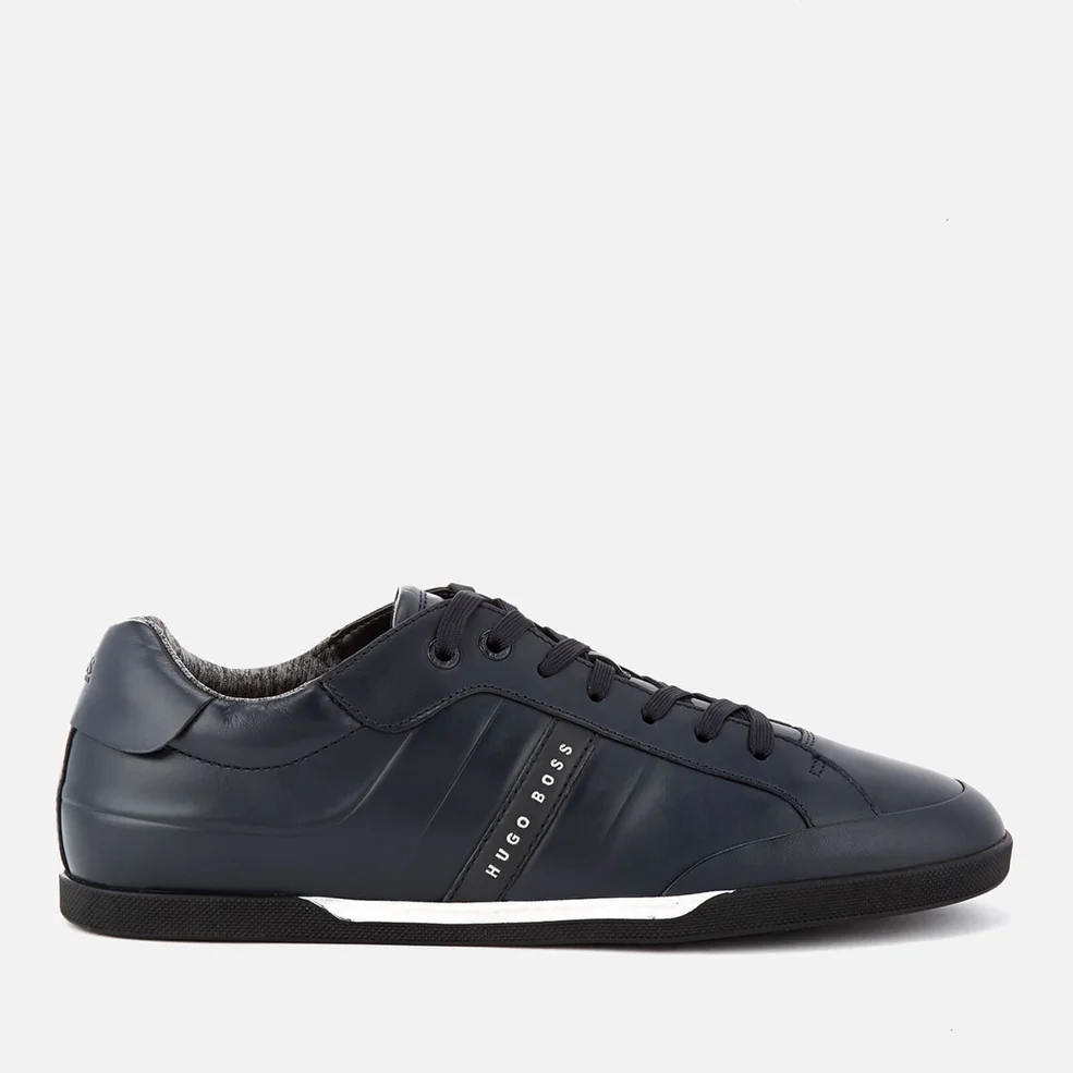 BOSS Green Men's Shuttle Leather Low Top Trainers - Dark Blue Image 1