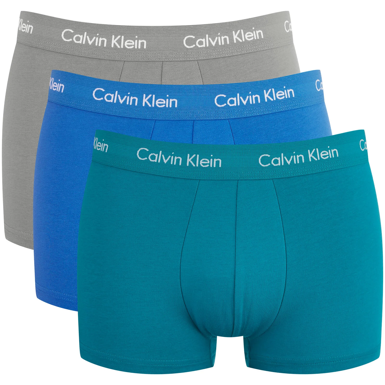Calvin Klein Men's Cotton Stretch 3 Pack Low Rise Trunks - Blue/Green/Grey Image 1